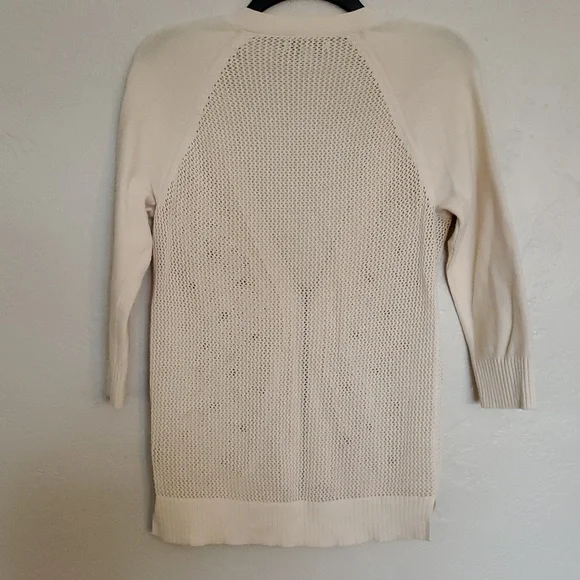 AMERICAN EAGLE CREAM Zip Up Open Knit CARDIGAN PLUNGE V NECK SWEATER Size MEDIUM - Picture 5 of 6